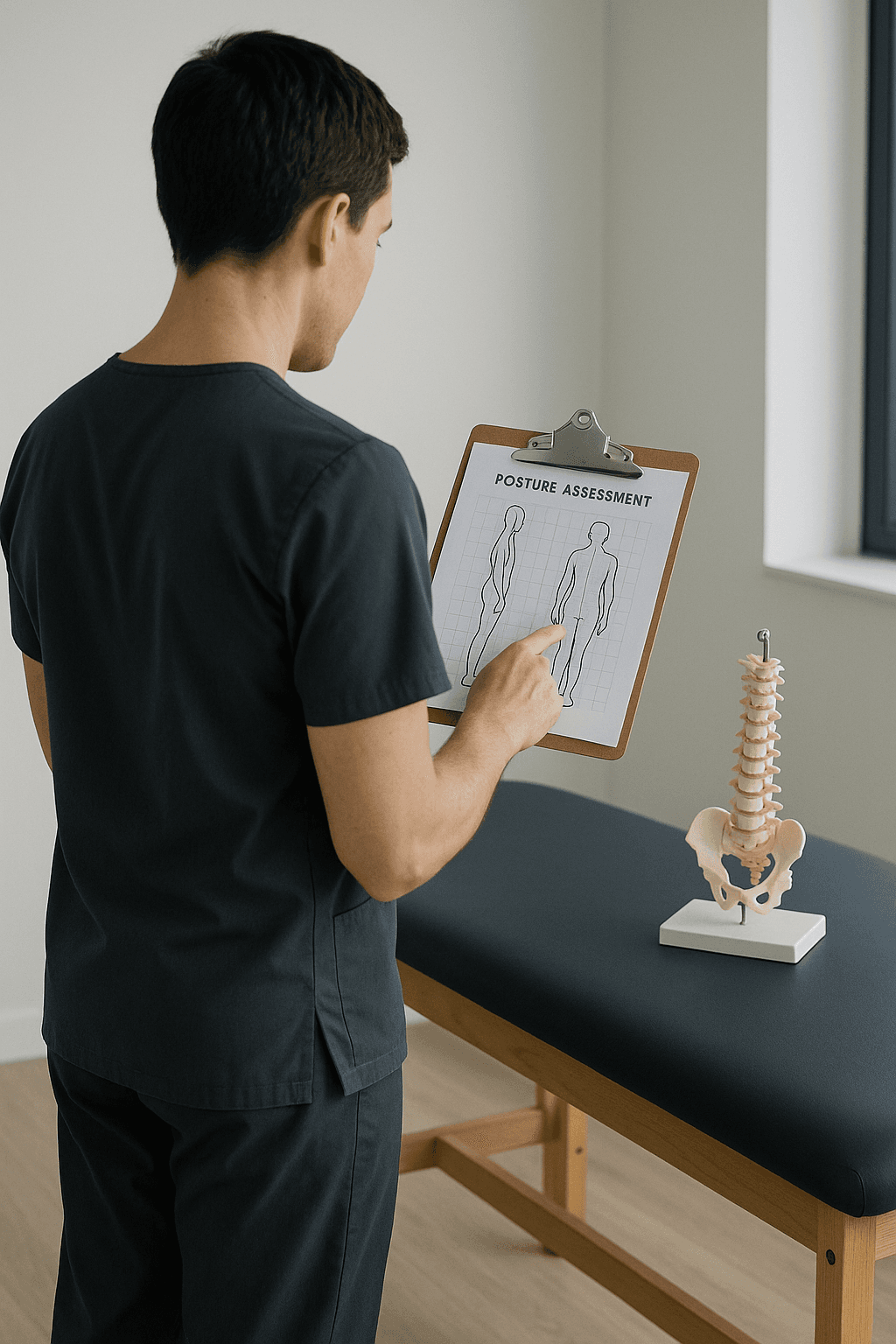 A physiotherapist reviewing assessment data